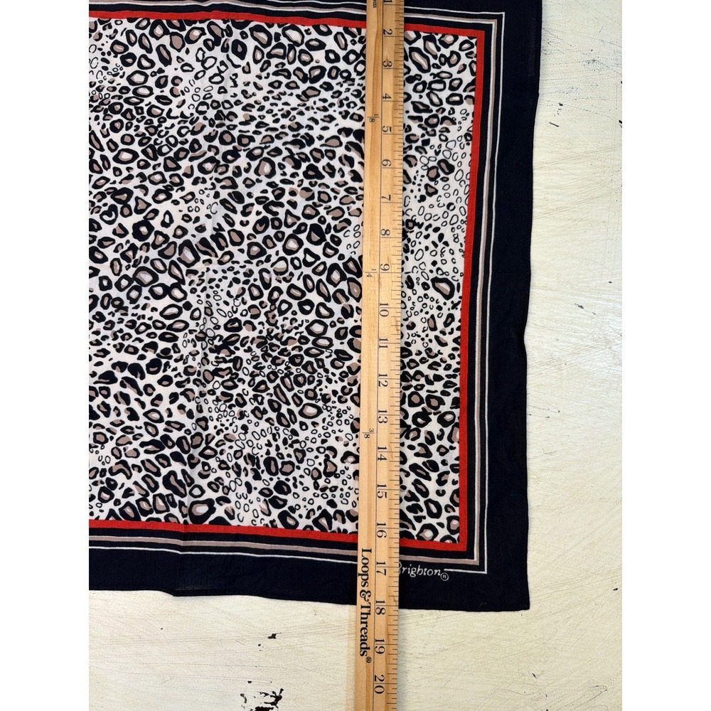 Brighton Scarf Womens OS Leopard Animal Print Square Cotton Black Red Trim - Picture 3 of 6